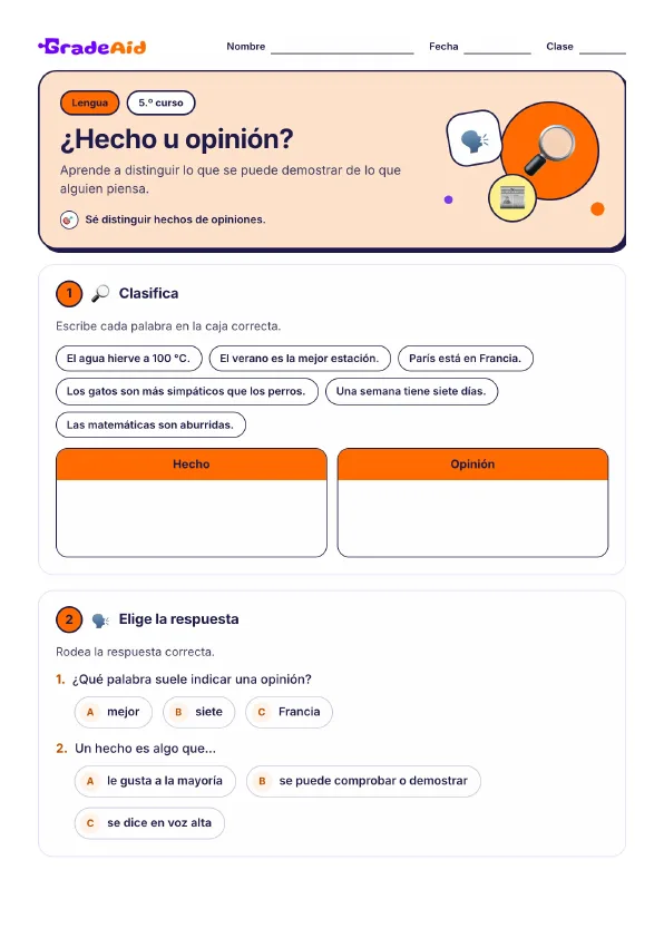Página 1 de ¿Hecho u opinión?