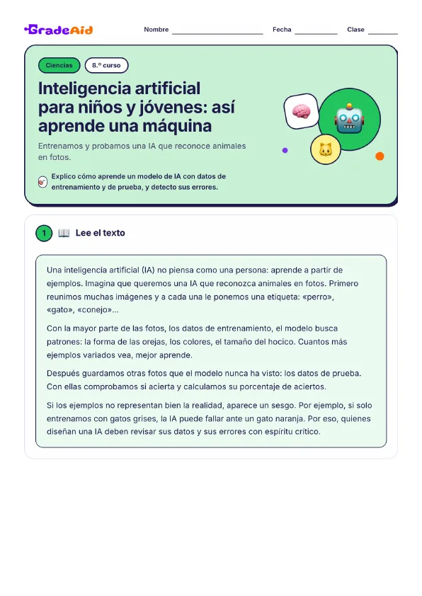 Página 1 de Inteligencia artificial para niños y jóvenes: así aprende una máquina