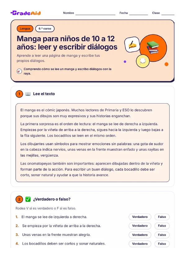 Página 1 de Manga para niños de 10 a 12 años: leer y escribir dialogos