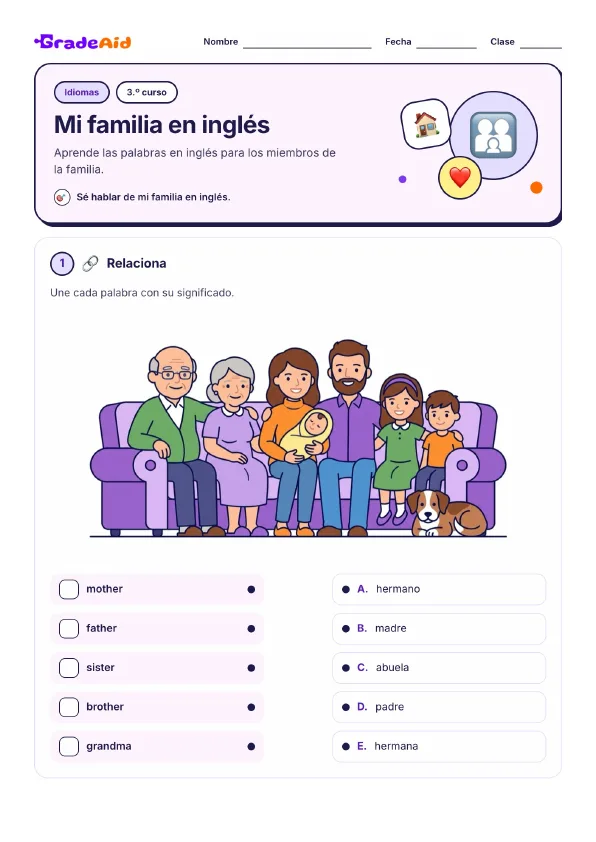 Página 1 de Mi familia en inglés