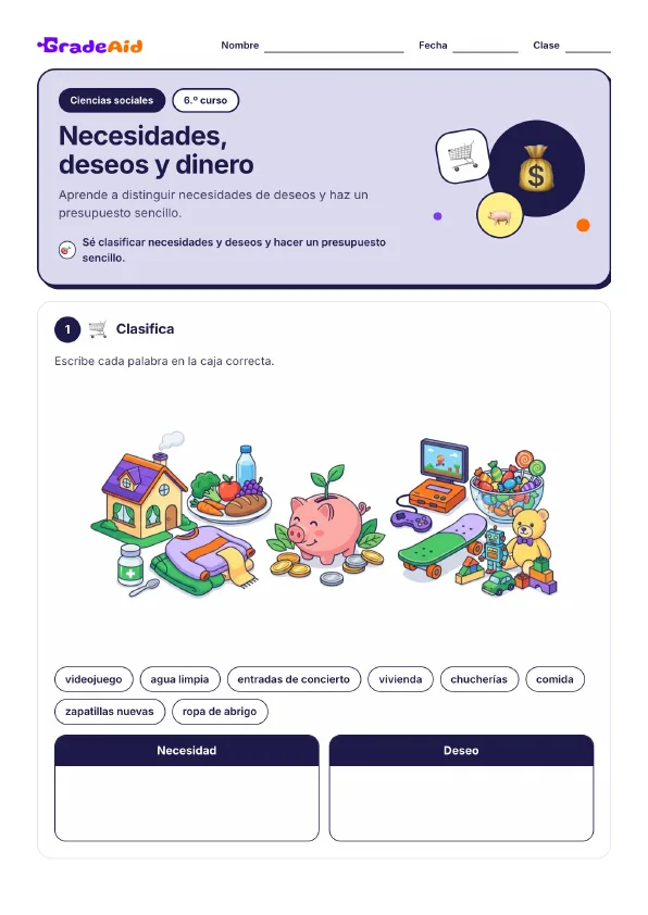 Página 1 de Necesidades, deseos y dinero $