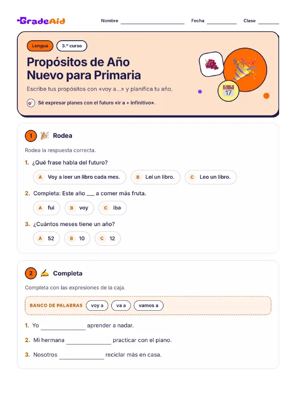 Página 1 de Propósitos de Año Nuevo para Primaria