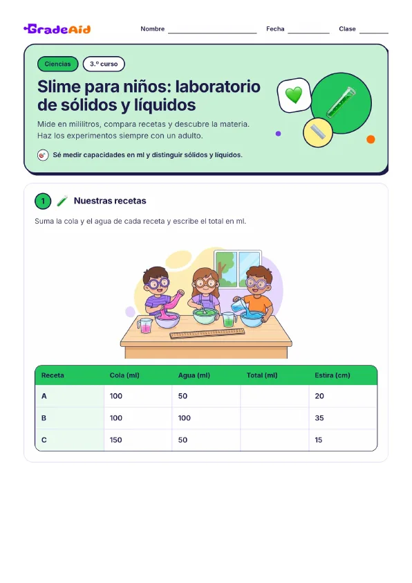 Página 1 de Slime para niños: laboratorio de sólidos y líquidos