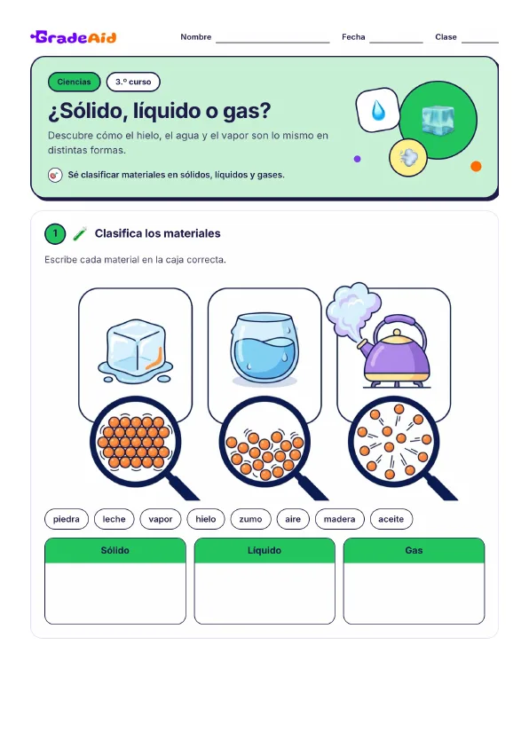 Página 1 de ¿Sólido, líquido o gas?