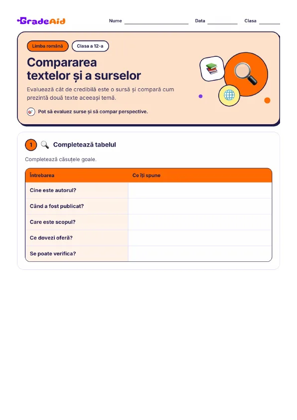 Pagina 1 din Compararea textelor și a surselor
