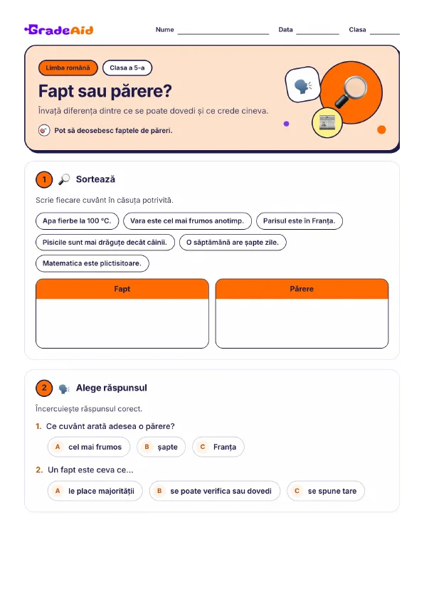 Pagina 1 din Fapt sau părere?