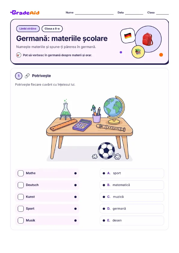 Pagina 1 din Germană: materiile școlare