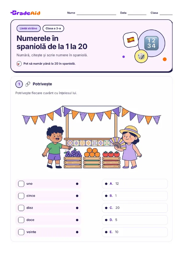 Pagina 1 din Numerele în spaniolă de la 1 la 20