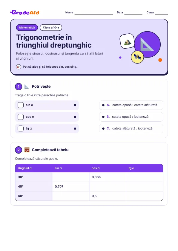 Pagina 1 din Trigonometrie în triunghiul dreptunghic
