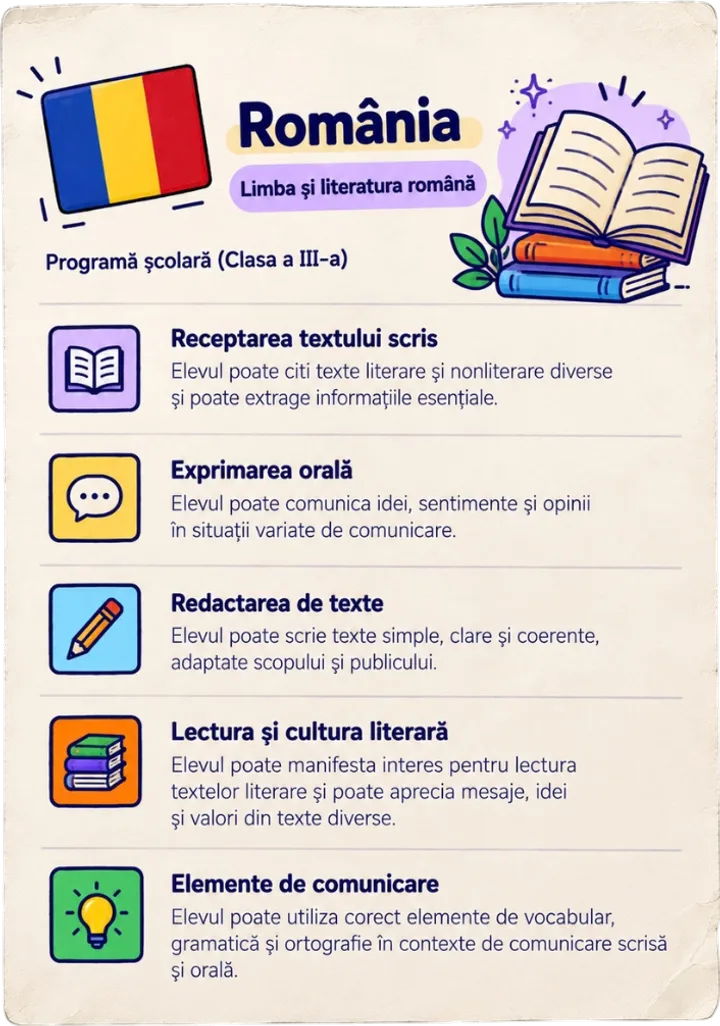 Curriculum goals: România, Limba și literatura română, Clasa a III-a