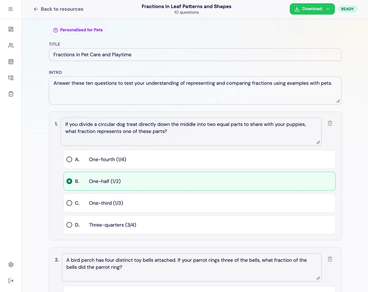 An auto-graded, curriculum-aligned quiz in GradeAid showing instant per-student results
