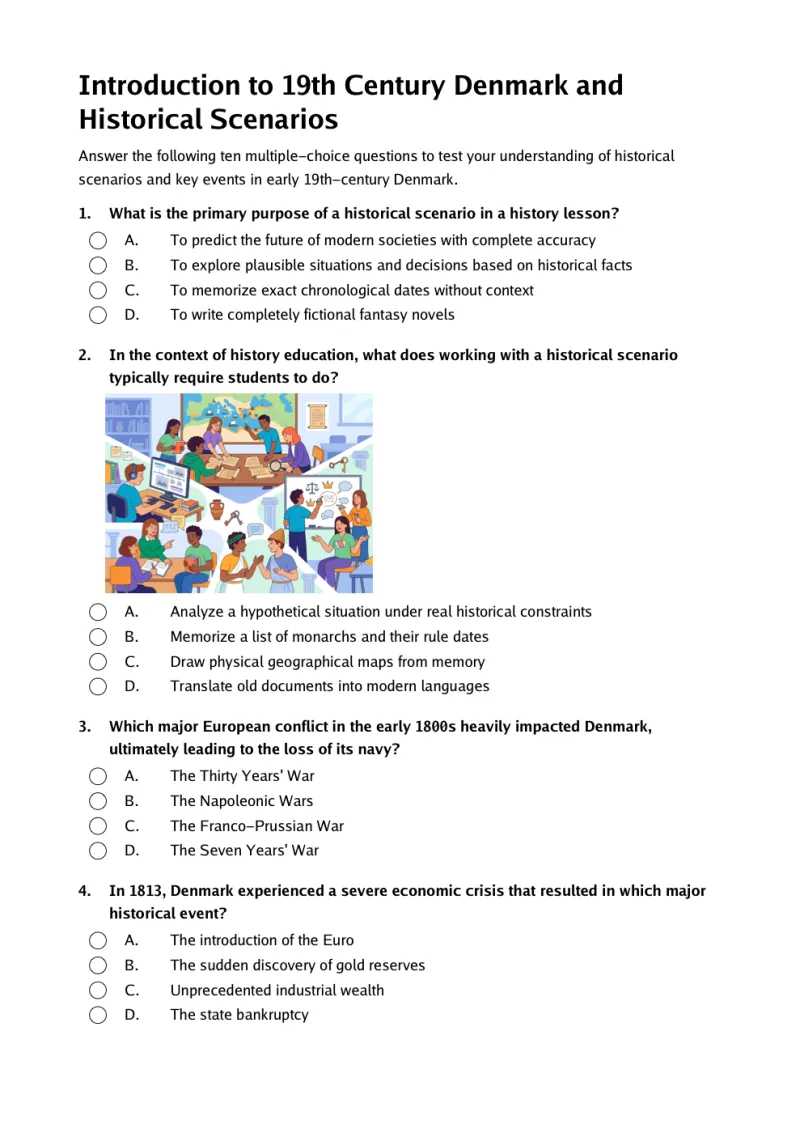 Quiz: Introduction to 19th Century Denmark and Historical Scenarios