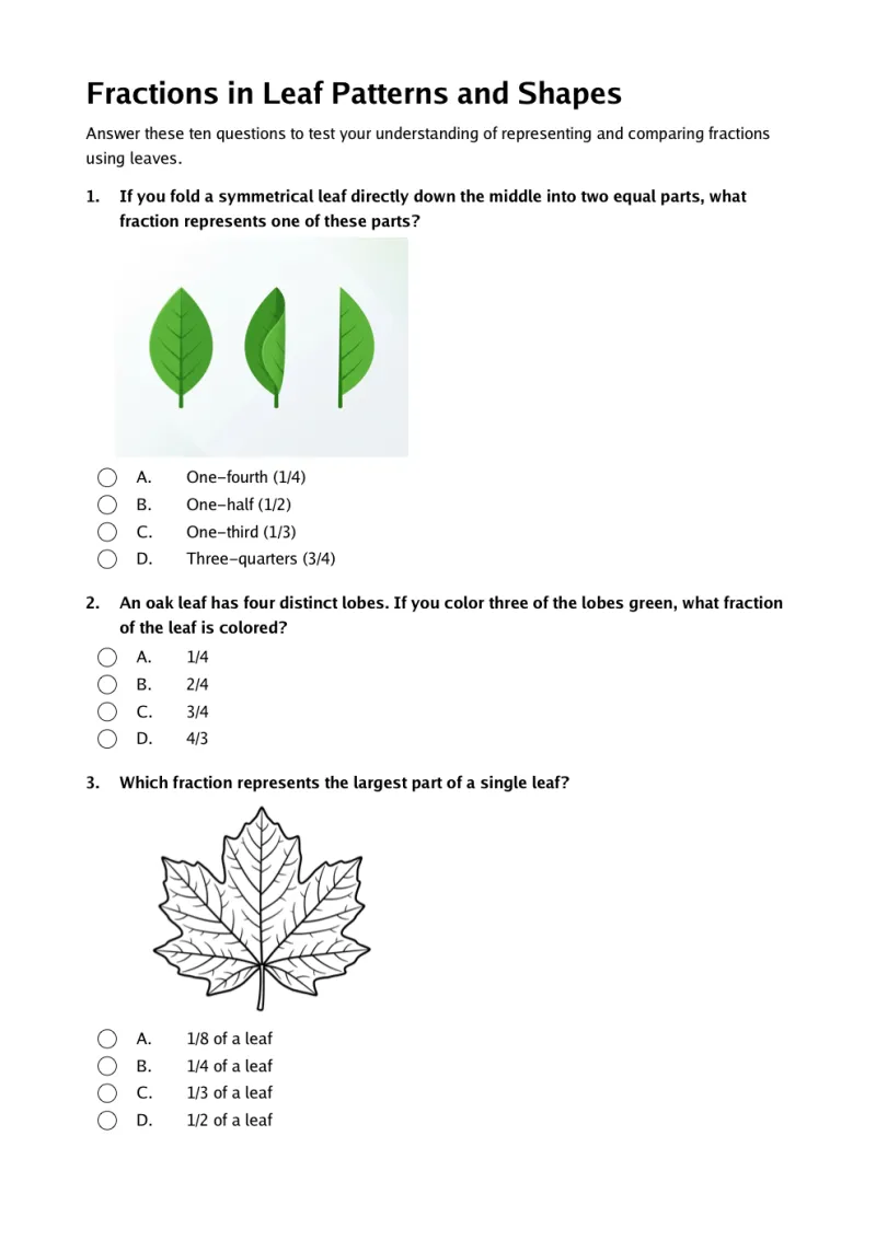 Quiz: Fractions in Leaf Patterns and Shapes